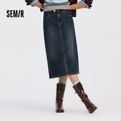 Semir Nữ Denim Váy Dài Thẳng Mùa Thu 2026 Slit Phía Trước Casual Slim Fit Váy