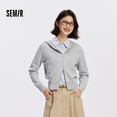Semir Mềm Đan Nữ Có Mũ Trùm Đầu Cardigan Mùa Thu 2026 Thư Giãn Phù Hợp Với Thiết Kế Vai Áo Len Thường Ngày