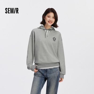 Semir Nữ Có Mũ Trùm Đầu Lớp Áo Thun Mùa Thu 2026 Rời Thêu Chắp Vá Thường Ngày Phong Cách Đại Học Áo Chui Đầu