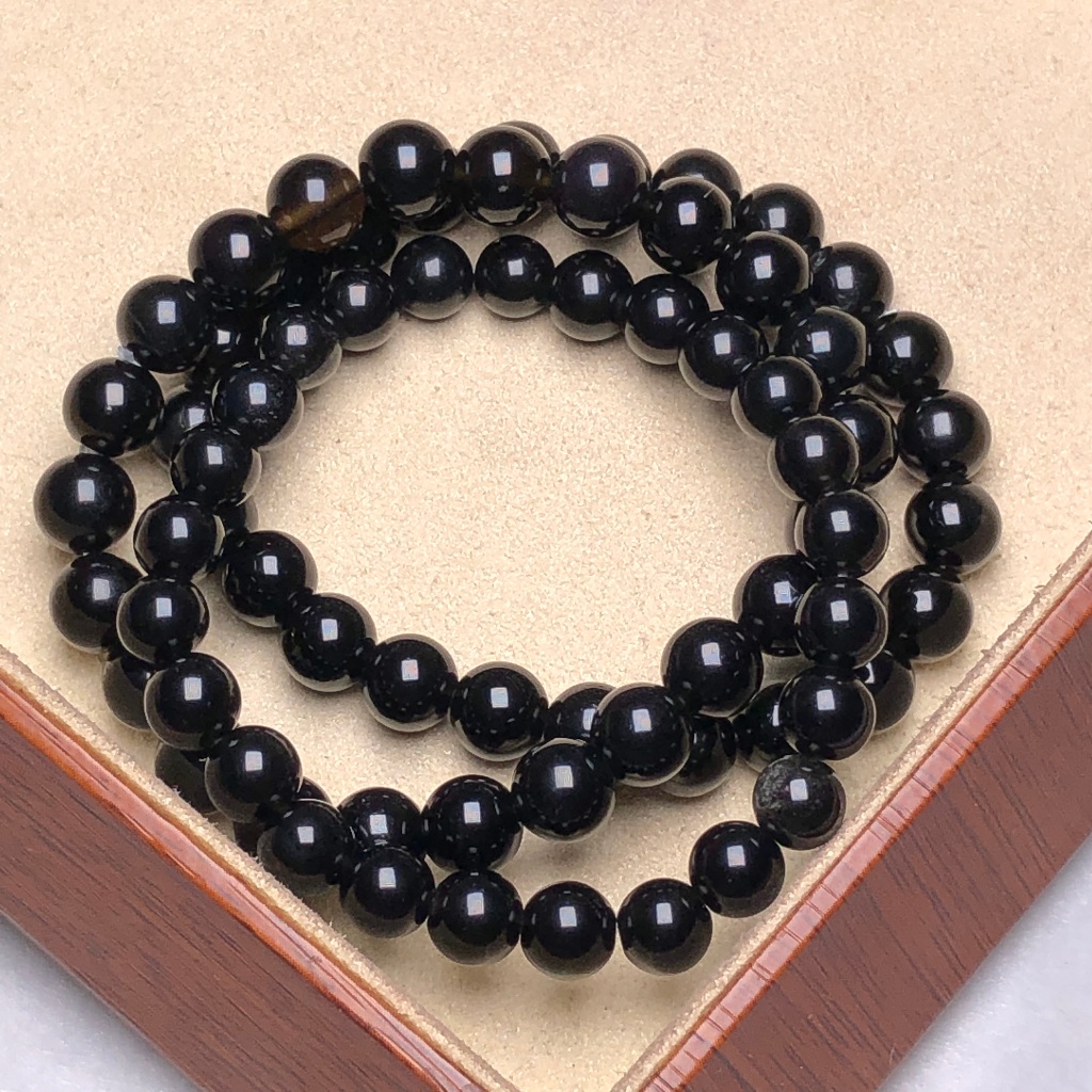 Vòng tay Obsidian màu đen tự nhiên 8mm Dark Obsidian Guardian