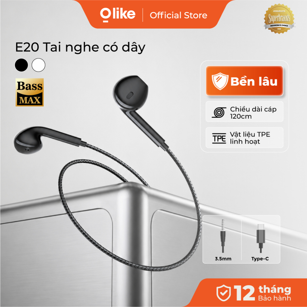 Olike E20 Tai Nghe Có Dây Type-C 3.5mm, Có Mic, Cho iPhone Samsung OPPO Xiaomi Vivo Laptop PC