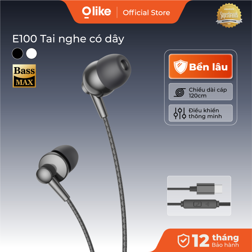 Olike E100C Tai Nghe Có Dây Type C Nhét Tai Chống Ồn Âm Bass Cho iPhone OPPO Xiaomi Samsung Laptop T