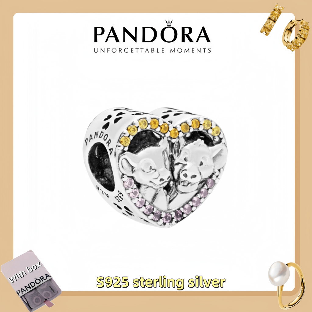 Trang sức nữ bạc S925 chính hãng Pandora x Disney The Lion King Simba & Nala Charm trái tim kèm hộp