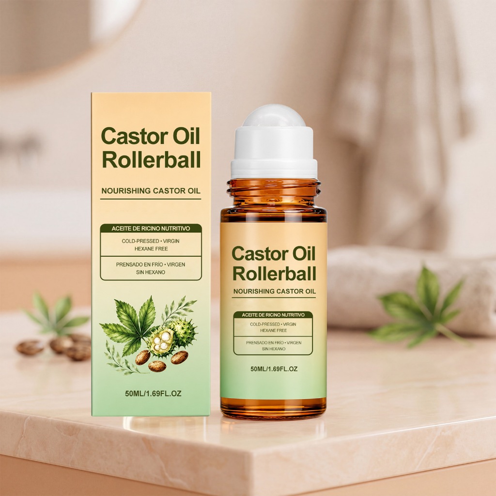 Dầu thầu dầu ép lạnh Rollerball 50ML Hexane Free Nuôi dưỡng tóc Dầu chăm sóc da