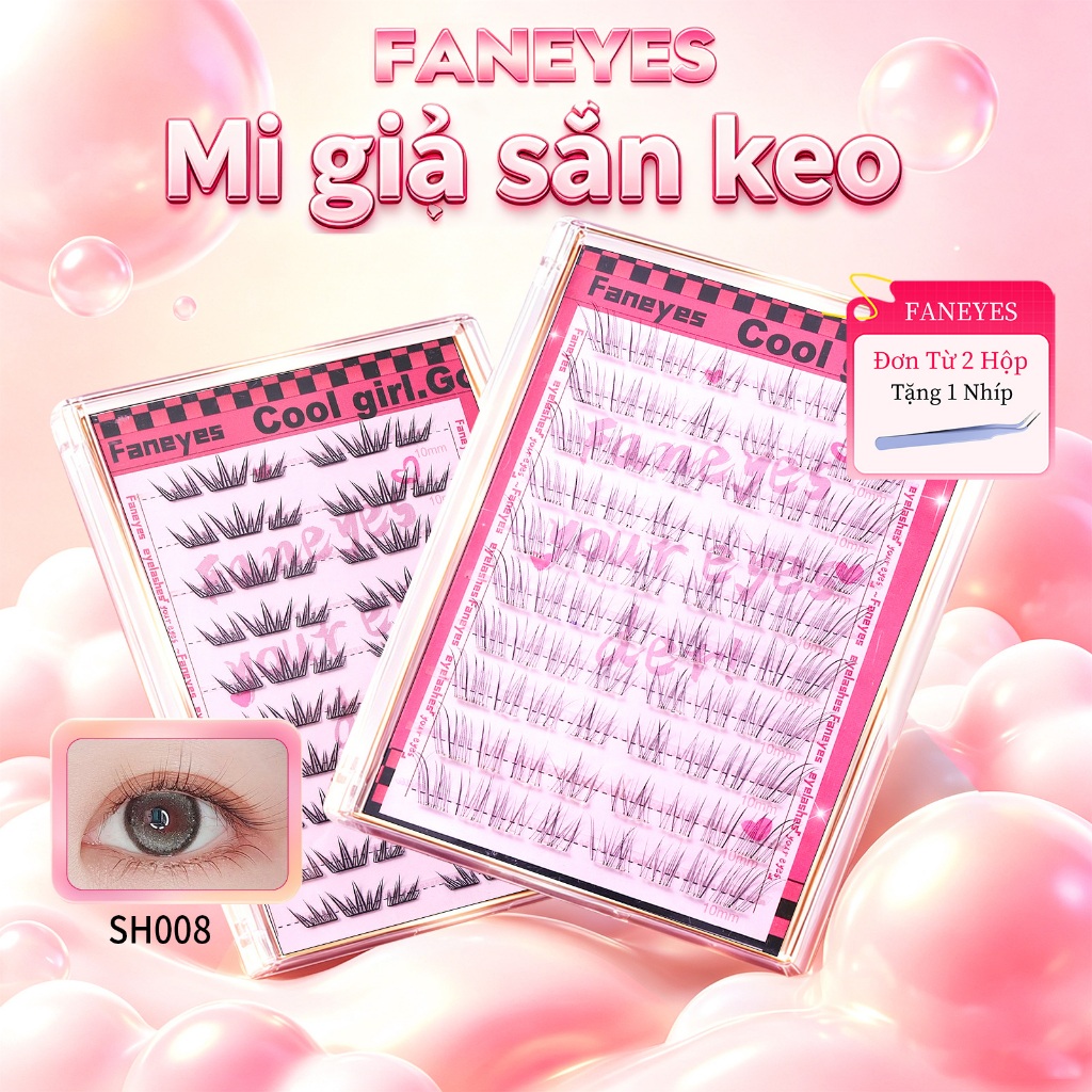 FANEYES Lông mi giả  sẵn keo Bộ 10 hàng mi giả lười xoăn dày bền không bị rụng