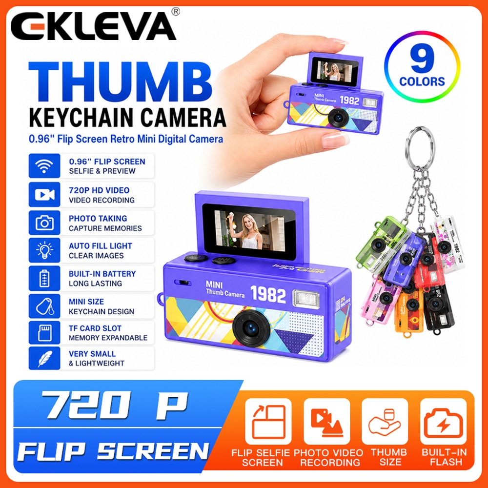 EKLEVA Ngón Tay Cái Móc Khóa Camera 0.96inch Màn Hình Lật Retro CCD Mini Camera Kỹ Thuật Số 720P Máy