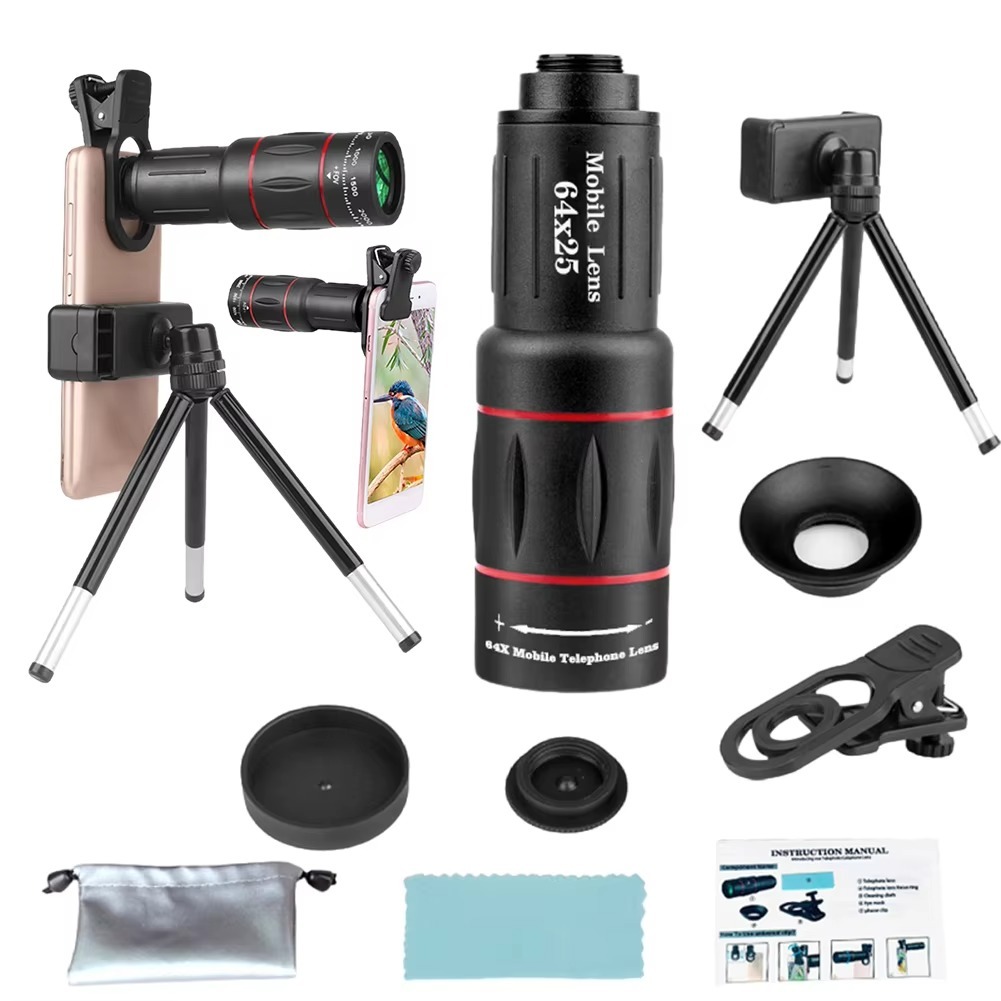Kính Thiên Văn Máy Ảnh Điện Thoại 18X 32X 64X Điện Thoại Di Động Ống Kính Máy Ảnh Kẹp Zoom Ống Kính 