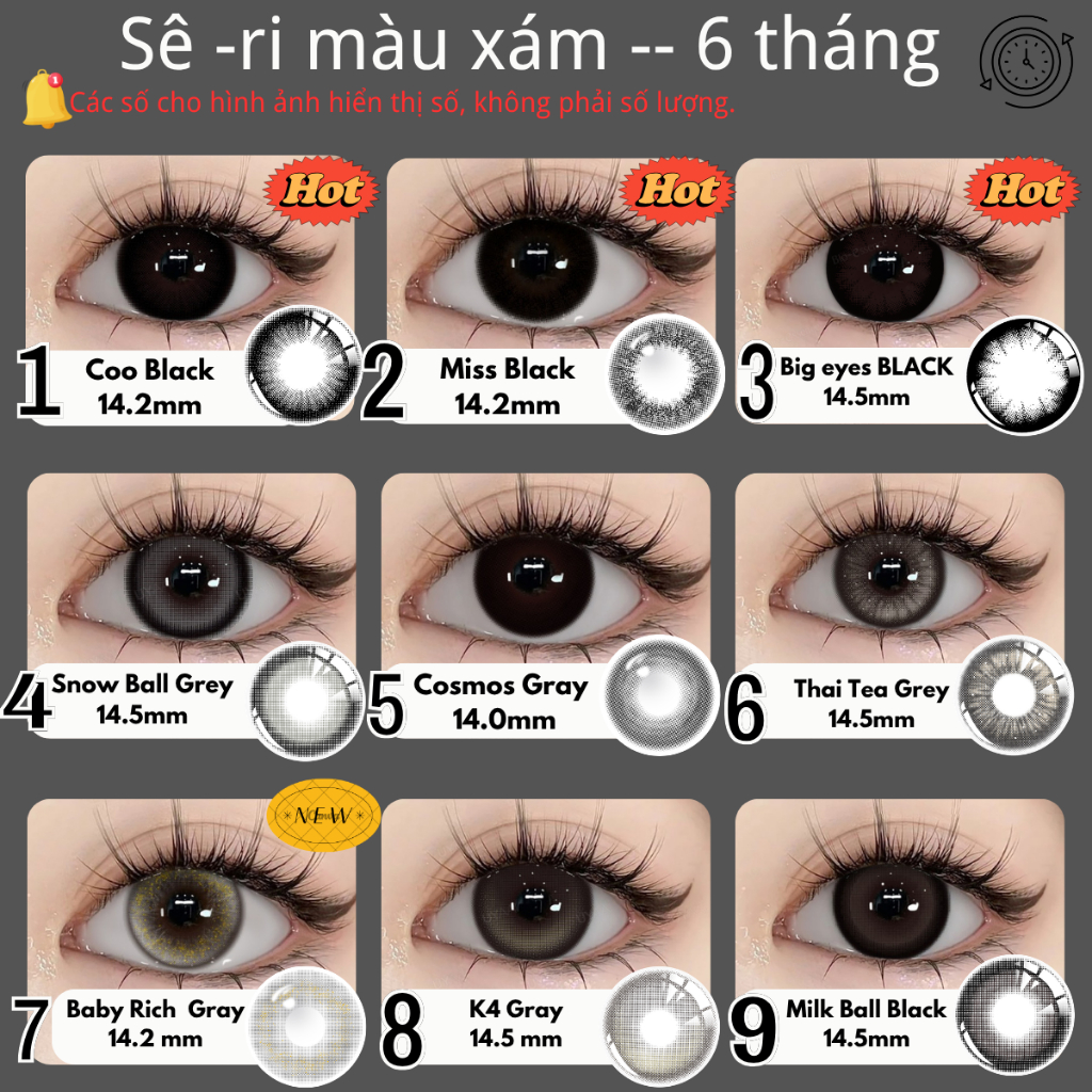 Kính Áp tròng MCK1 UYAAI Softlens Xám Nâu Xanh Màu 14.0-14.5mm 6 tháng bán nhiệt tại Hàn Quốc