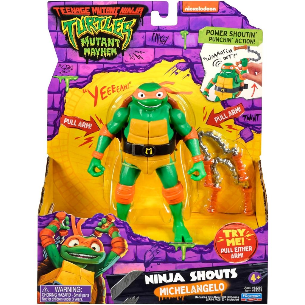 Teenage Mutant Ninja Turtles: Mutant Mayhem 5.5 ” Michelangelo Deluxe Ninja Shouts Hình của Playmate