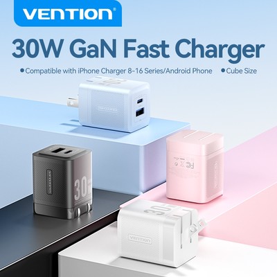 [VHL] Vention Cốc sạc nhanh 30W GaN sạc USB C Sạc PD + USB 2 cổng 20W