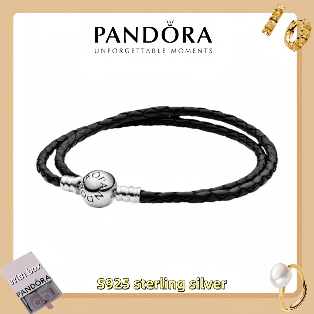 Bán chạy Đồ trang sức nữ bạc S925 S925 (có hộp) Vòng tay da đôi Pandora Moments