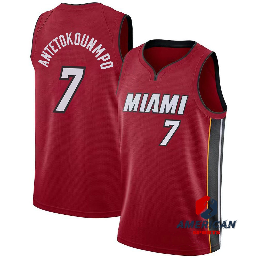 Nhiệt Miami ép nóng nam 2025-26 Miami Heat #7 Áo bóng rổ màu đỏ Giannis Antetokounmpo