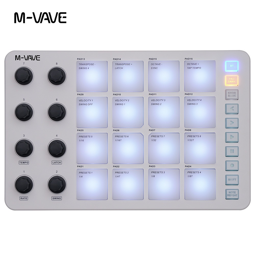 M-VAVE SMC-PAD Launch Pad USB-C và được trang bị chức năng lặp lại Note Bộ điều khiển MIDI không dây