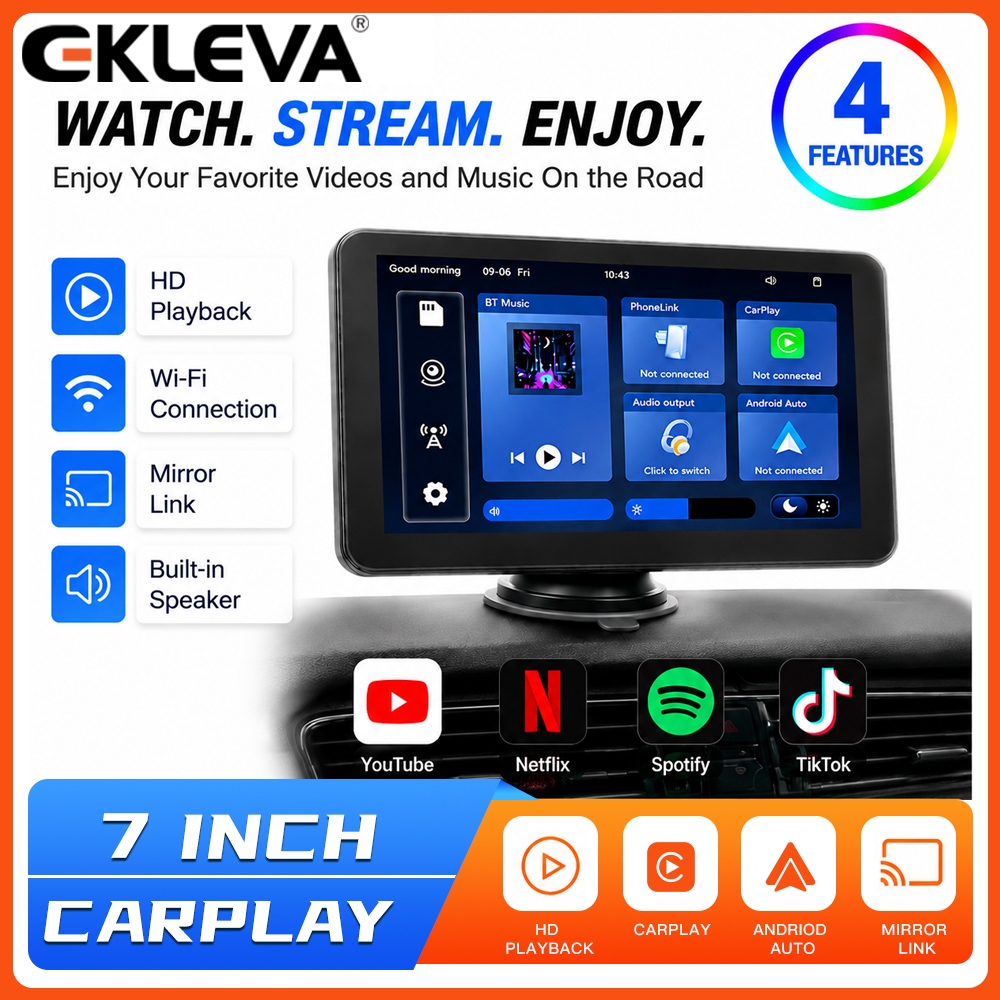 EKLEVA Không Dây CarPlay Android Auto 7 Inch IPS Màn Hình Cảm Ứng Xe MP5 Máy Nghe Nhạc Gương Liên Kế