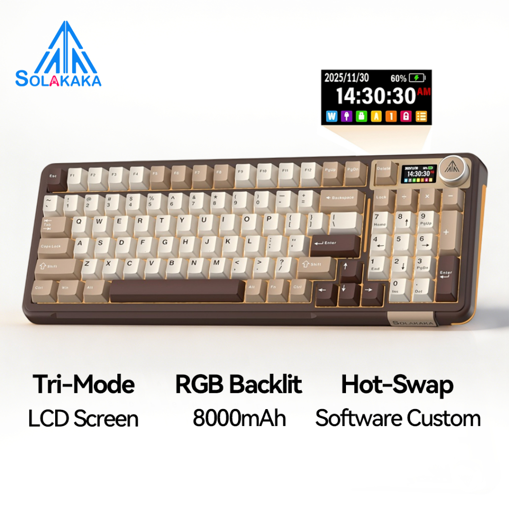 SOLAKAKA A99PRO Màn hình thông minh LCD Bàn phím cơ Tri-Mode 8000mAh Pin dài Hot-Swap RGB Macaron Gaming Office 99 phím