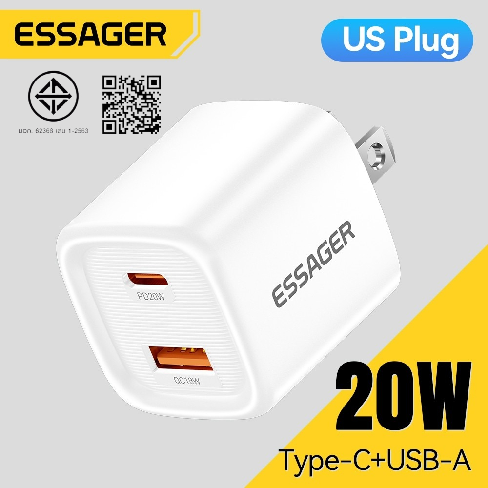 Essager PD 20W USB C + Type C Sạc nhanh Bộ sạc nhanh Bộ chuyển đổi phích cắm tường