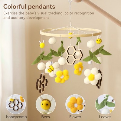 Ong Tổ Ong Cho Bé Cũi Di Động Nỉ & Gỗ Treo Chuông Đồ Chơi Mầm Non Trang Trí Trực Quan Thính Giác Cảm Giác Soother Cho Sơ Sinh 0-12 Tháng