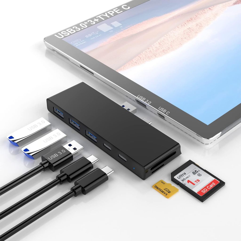 Đế cắm Surface Pro 7 có sạc USB-C 3.0 PD 60W, Khe cắm SD / TF, Bộ chuyển đổi Hub cho Microsoft Surfa