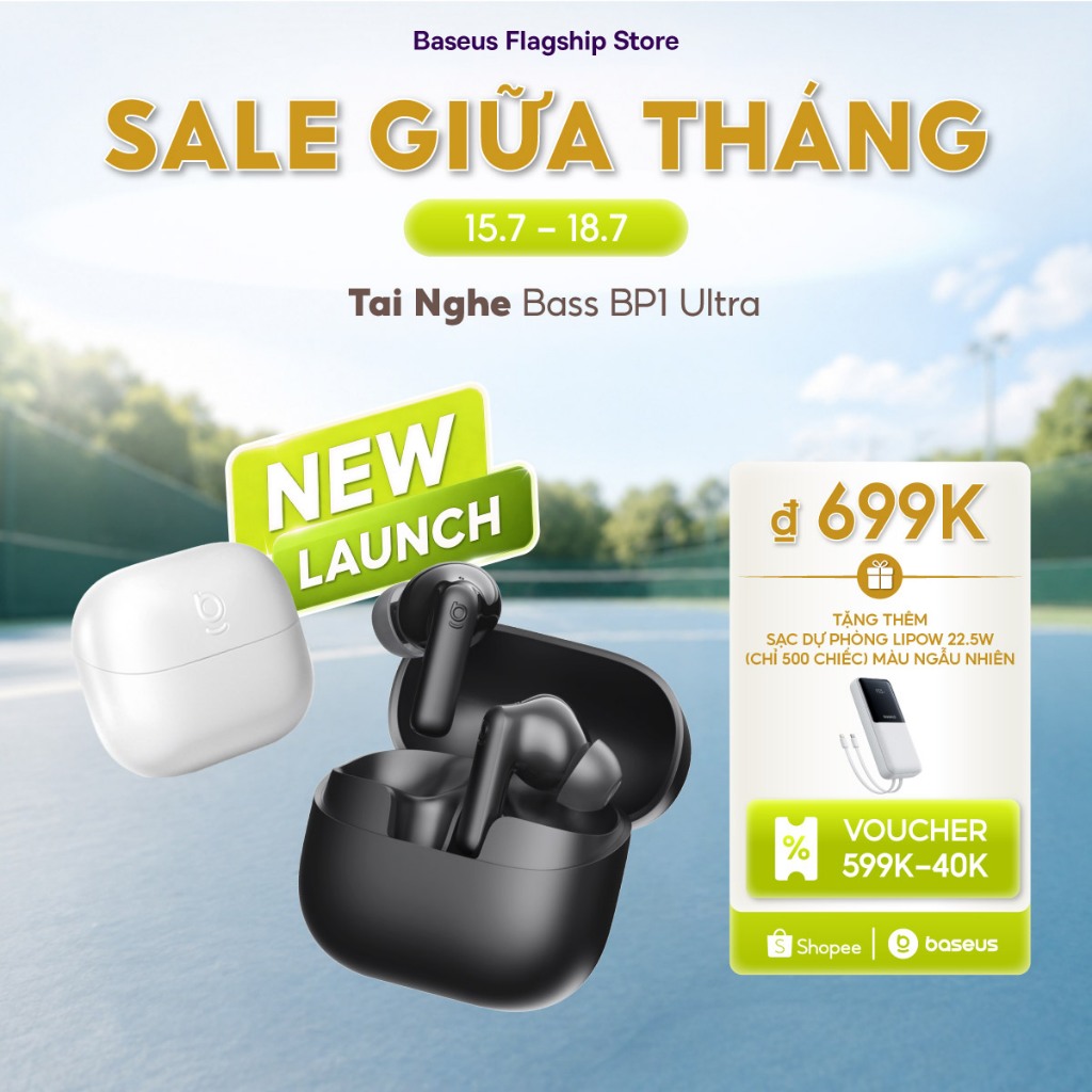 [Mở bán 15/7,699k] Baseus Tai Nghe Bass BP1 Ultra ANC 55dB ANC LDAC Hi-Res Audio 6-Mic AI Gọi