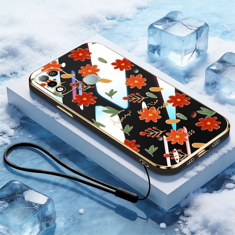 Ốp Lưng YBD Cho infinix Hot 10 Play Hot 11 Play X688B X688C Màu Cam Hoa Vàng?Vỏ viền có dây đeo cổ t