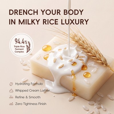 Thanh xà phòng sữa gạo LAIKOU 100g | Xà phòng toàn thân lên men gạo & chiết xuất sữa ba lần với Panthenol | Xà phòng tắm dưỡng ẩm làm sạch nhẹ nhàng cho mọi loại da