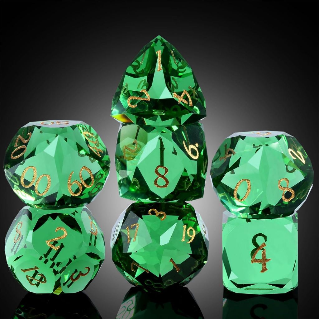 DND 7-Piece Dungeons and Dragons Dice - Bộ xúc xắc RPG xanh nhiều mặt dành cho DND, chơi game trên b