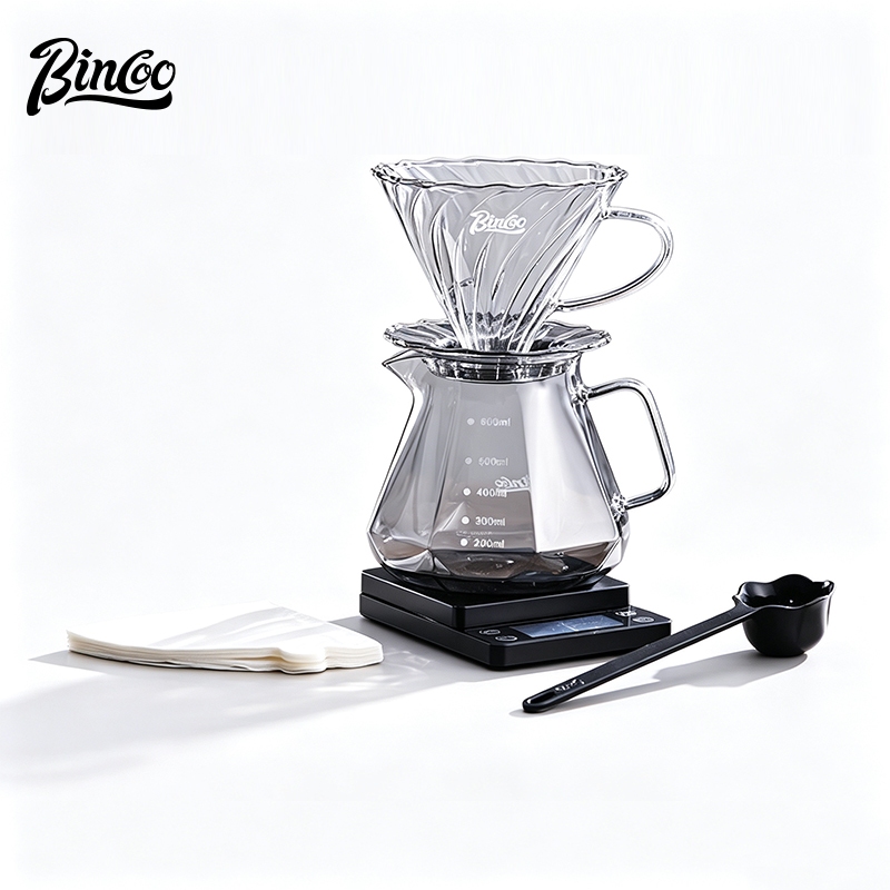 BINCOO BINCOO Ren Thủy Tinh V60 Nhỏ Giọt Đổ Cà Phê Nhỏ Giọt Chia Sẻ Ấm Siêu Tốc Với Bộ Cân Kỹ Thuật 