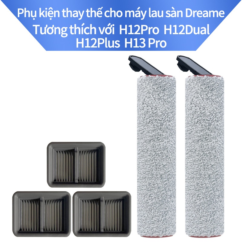 Bàn chải và bộ lọc con lăn thay thế cho máy hút bụi khô ướt Dreame H12 Pro / H12 Dual / H12 Plus / H