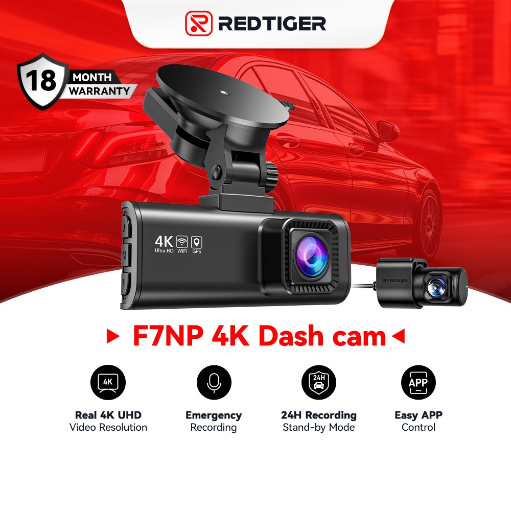 REDTIGER F7NP 4K Dash Cam, Màn hình IPS 3.18 '', Đầu ghi Mini, Chế độ đỗ xe 24H, WiFi & GPS tích hợp