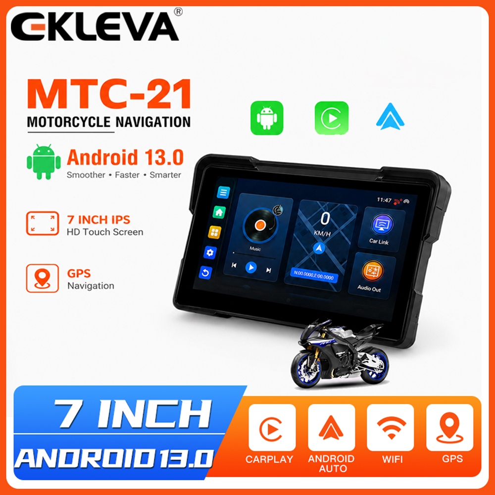 Ekleva Android 13 Xe Máy GPS WiFi MOTO Điều Hướng Không Dây CarPlay 7 inch Không Dây Android Tự Động