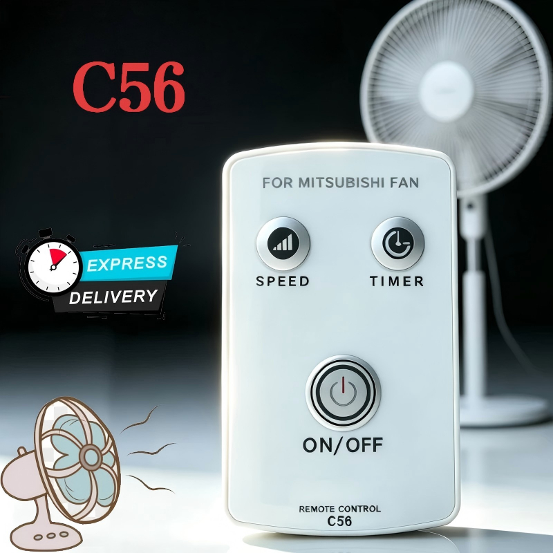 Tương thích với điều khiển từ xa quạt Mitsubishi C56, bao gồm các mẫu C56-RQ4 và C56-RQ5.