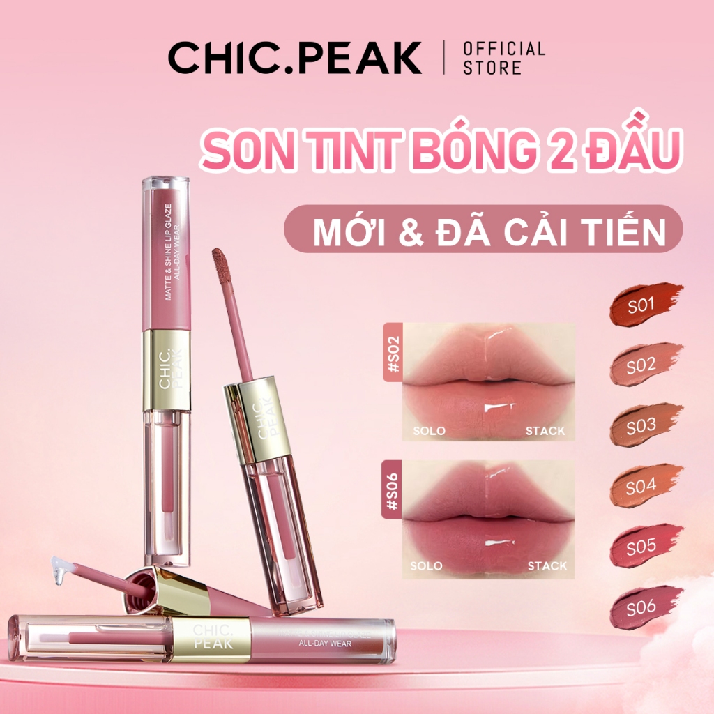 CHIC.PEAK Son Kem Hai Đầu Double Touch | Lâu Trôi, Ít Dây Màu | Không Khô Môi | Môi Ombre Hàn Quốc