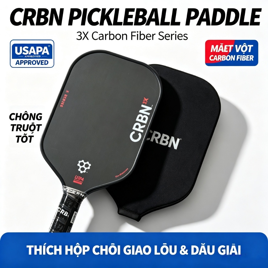 Mái Chèo Pickleball CRBN 3X X Series, Sợi Carbon T700, Tay Cầm Chống Trơn Trượt được USAPA phê duyệt