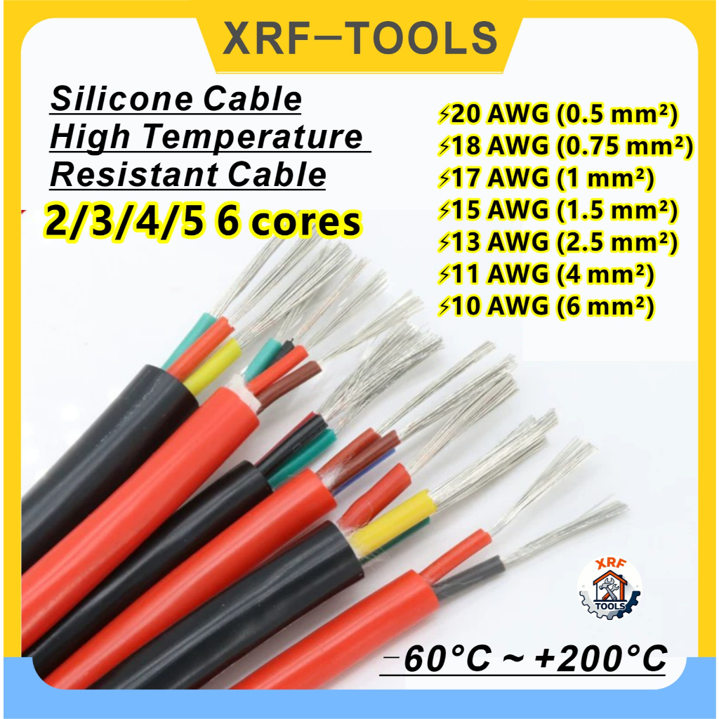 Cáp Đồng Mềm Silicon Mềm 2 3 4 5 6 Lõi Cáp Đồng Đa Lõi 20AWG 18AWG 17AWG Chịu Nhiệt 200 ° C Cáp Vỏ C
