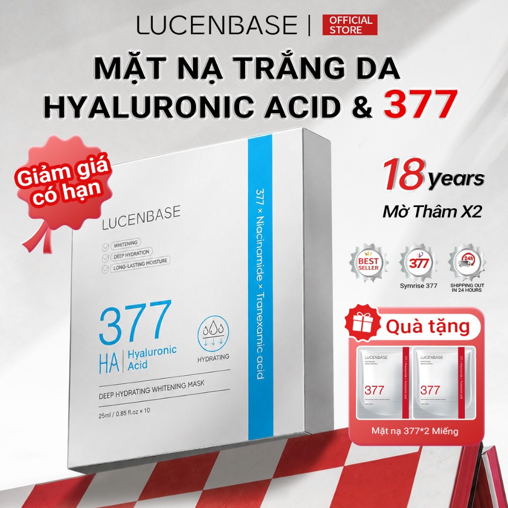 Mặt nạ LUCENBASE 377 – Mặt nạ dưỡng ẩm sâu Hyaluronic Acid 10 miếng / hộp (25ml / miếng)