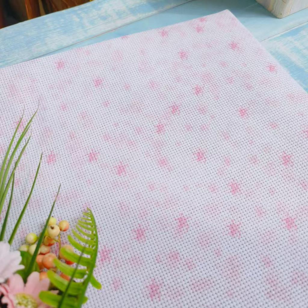 Vải thêu chữ thập Cotton in nhiều màu sắc, vải thêu DIY họa tiết Sakura 14CT / 16CT / 25CT / 28CT
