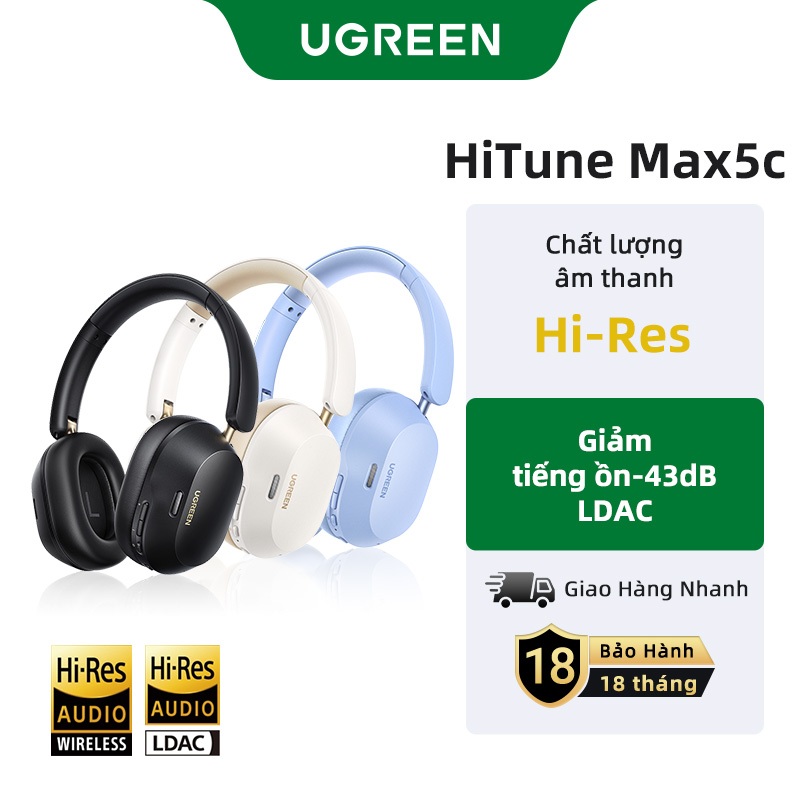 Tai nghe Bluetooth chụp tai UGREEN HiTune Max5c ANC chống ồn chủ động, Hi-Res, Bluetooth 5.4, pin 75
