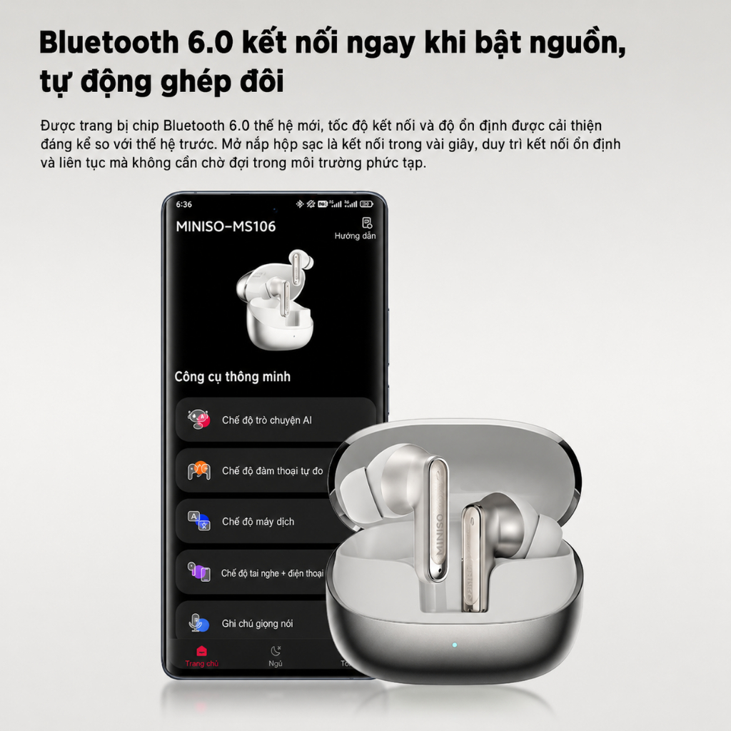 Miniso MS106 Tai nghe dịch không dây AI nghe nhét tai Tai nghe chơi game Chống nước IPX5 Âm thanh nổi HiFi | BigBuy360 - bigbuy360.vn