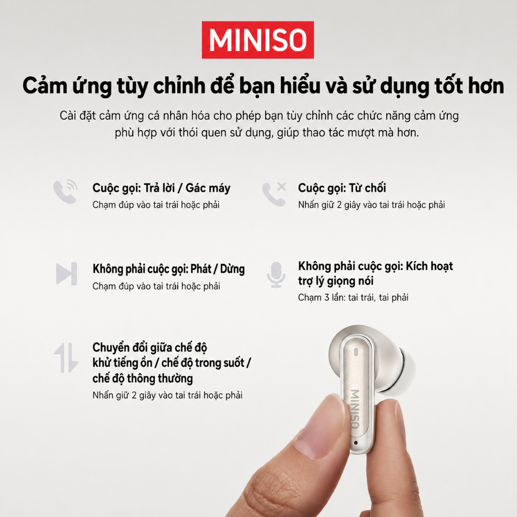 Miniso MS106 Tai nghe dịch không dây AI nghe nhét tai Tai nghe chơi game Chống nước IPX5 Âm thanh nổi HiFi | BigBuy360 - bigbuy360.vn