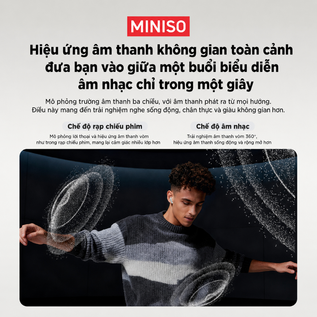 Miniso MS106 Tai nghe dịch không dây AI nghe nhét tai Tai nghe chơi game Chống nước IPX5 Âm thanh nổi HiFi | BigBuy360 - bigbuy360.vn