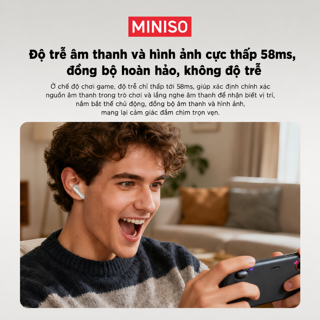 Miniso MS106 Tai nghe dịch không dây AI nghe nhét tai Tai nghe chơi game Chống nước IPX5 Âm thanh nổi HiFi | BigBuy360 - bigbuy360.vn