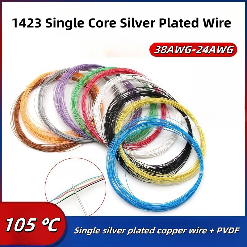 OK Wire 1423 Lõi Đơn PTFE Mạ Bạc Dây Nhiệt Độ Cao Dây Đơn 38 ~ 24AWG Dây Siêu Mịn -5 mét
