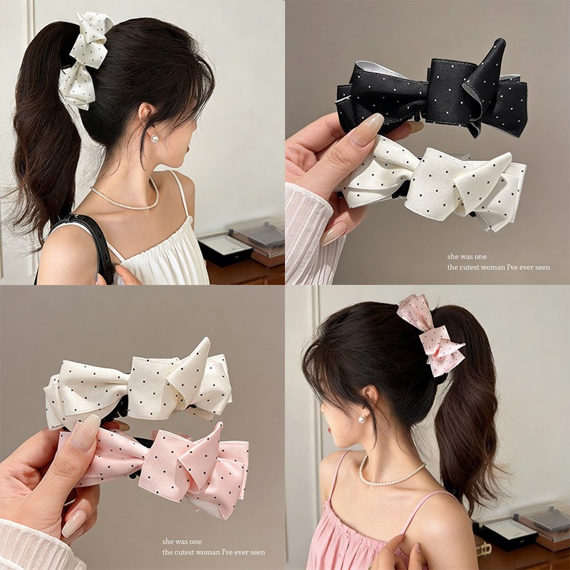 Phong cách mới Satin Wave Dot Banana Clip Nữ vương miện