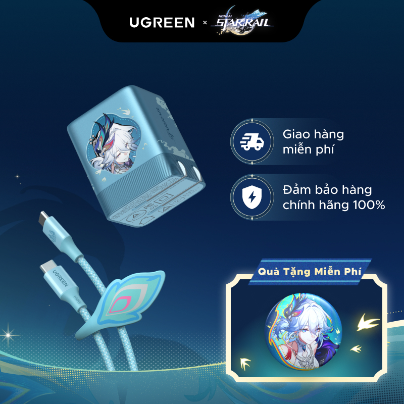 UGREEN Bộ sạc Phiên Bản Honkai: Star Rail USB-C 65W GaN USB-C Phích cắm có thể gập lại + Cáp USB-C 100W 1m, Sạc nhanh cho iPhone 17 16 Pro Max / MacBook / Samsung S26 Ultra iPad (Phích cắm US) | BigBuy360 - bigbuy360.vn
