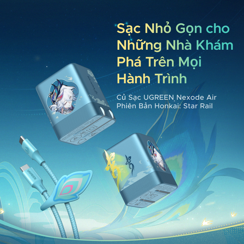 UGREEN Bộ sạc Phiên Bản Honkai: Star Rail USB-C 65W GaN USB-C Phích cắm có thể gập lại + Cáp USB-C 100W 1m, Sạc nhanh cho iPhone 17 16 Pro Max / MacBook / Samsung S26 Ultra iPad (Phích cắm US) | BigBuy360 - bigbuy360.vn