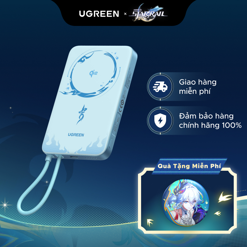 【Phiên Bản Honkai: Star Rail】UGREEN Sạc dự phòng 10000mAh 15W Sạc từ tính 30W Max Power Bank Cáp tích hợp cho iPhone 17