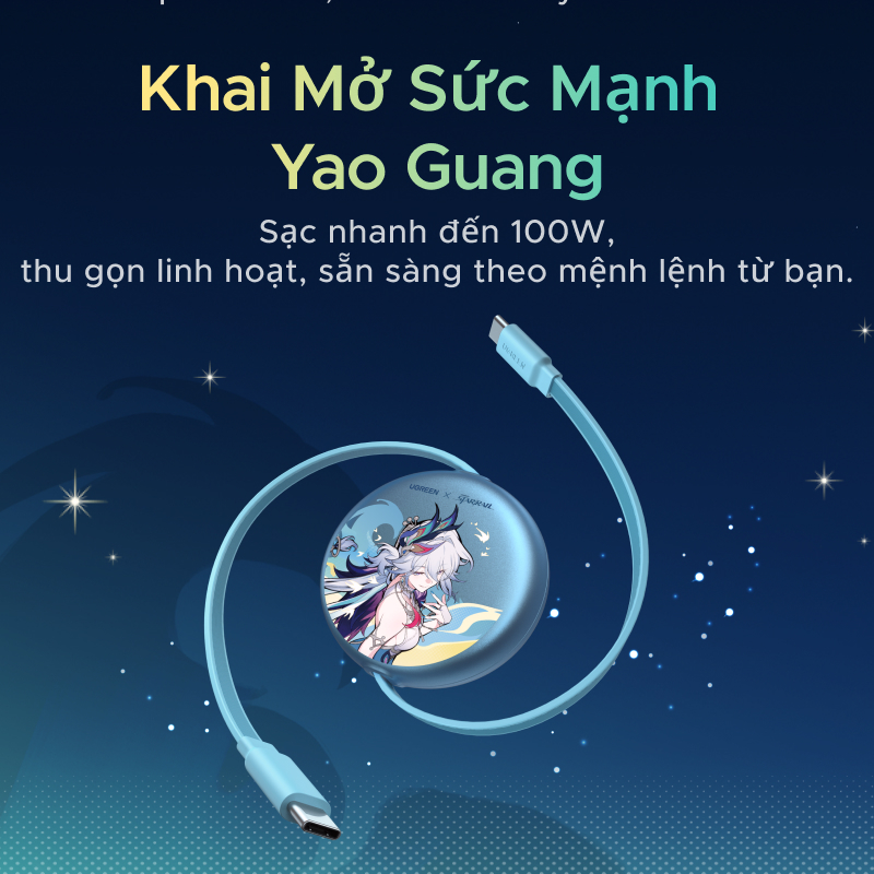 UGREEN Cáp dữ liệu sạc có thể thu vào Phiên Bản Honkai: Star Rail 100W USB-C sang USB-C Hỗ trợ cáp sạc nhanh Samsung 45W cho iPhone 17 Pro Max | BigBuy360 - bigbuy360.vn