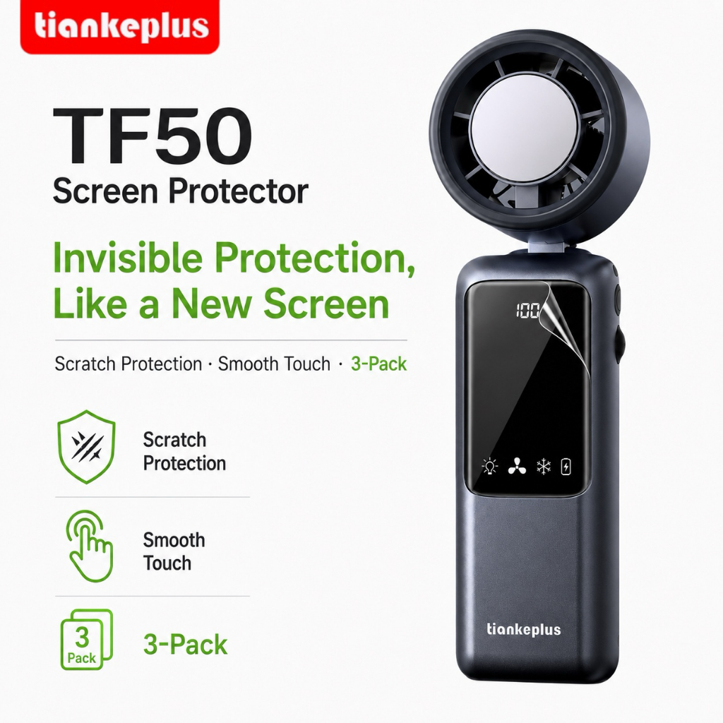 Tiankeplus 3 Gói Bảo Vệ Màn Hình Linh Hoạt Cho Quạt TF50 Max / TF50 Ultra, Phim Hydrogel TPU Mềm, Chống Vỡ, Siêu Mỏng Vô Hình, Chống Trầy Xước, Tự Chữa Bệnh