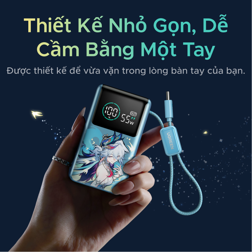 【Phiên Bản Honkai: Star Rail】UGREEN Power Bank 10000mAh 55W kèm cáp USB C tích hợp 3 cổng Sạc di động du lịch máy tính xách tay, đèn LED màn hình lớn Sạc nhanh cho Xiaomi và hơn thế nữa | BigBuy360 - bigbuy360.vn