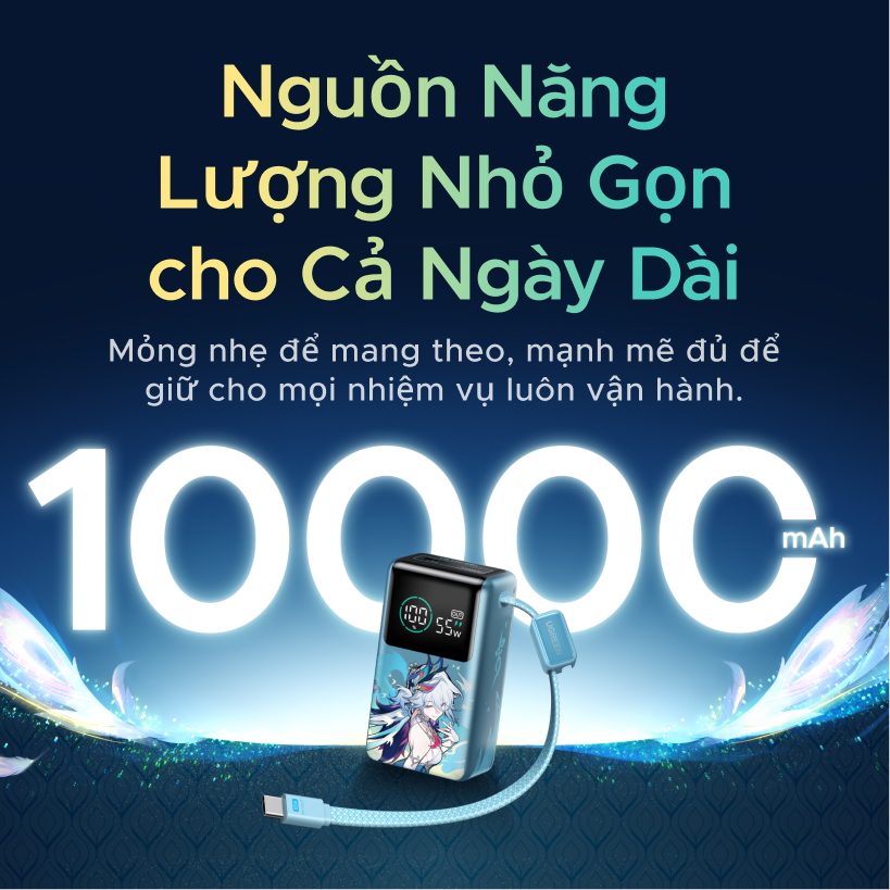 【Phiên Bản Honkai: Star Rail】UGREEN Power Bank 10000mAh 55W kèm cáp USB C tích hợp 3 cổng Sạc di động du lịch máy tính xách tay, đèn LED màn hình lớn Sạc nhanh cho Xiaomi và hơn thế nữa | BigBuy360 - bigbuy360.vn